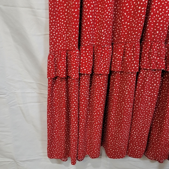 Ava&Viv Ruffled Tiered Tie-neck Long Sleeve Red Maxi Dress Peasant, Grannycore - Picture 7 of 11